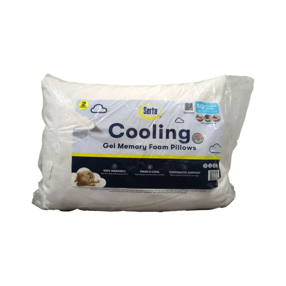 2 Pack Serta Gel Memory Foam Cluster Pillows, White, Standard